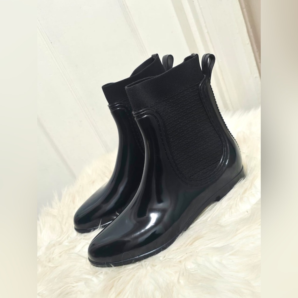 Catherine Malandrino black Chelsea rain boots.